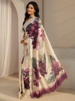 Century Floral Printed Saree ( বেগুনি ) - Image 2