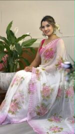 printed saree 💗 পিংক (Pink)